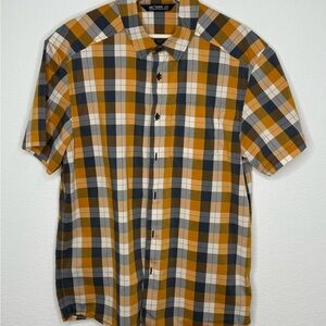 Arc’teryx Men's Plaid Shirt in Yellow and Grey Short Sleeve Button Down Large